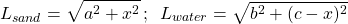 \[ L_{sand}=\sqrt{a^2+x^2} \, ; \,\,\, L_{water} =\sqrt{b^2+ (c-x)^2} \]